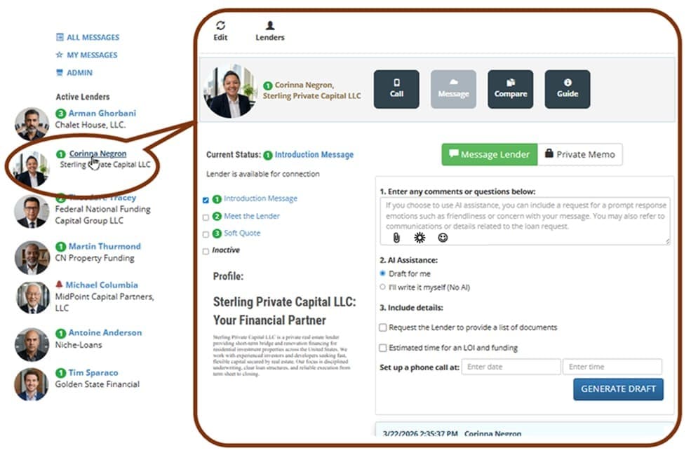 Mini Control Center for each lender